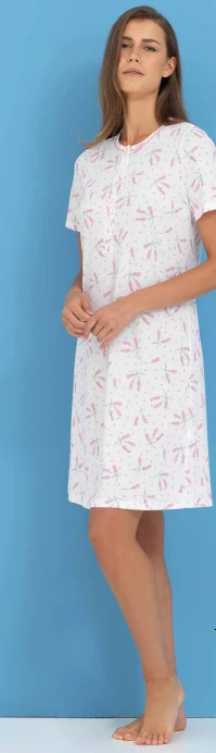 Camicia Da Notte Mezza Manica 100% Cotone Linclalor 74167 Outlet