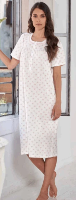 Camicia Da Notte Mezza Manica 100% Cotone Jersey Linclalor 74458