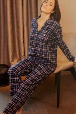 Pigiama Donna Aperto 100% Cotone Flanella Fila 4076 -Moda Intimo Negozio b4076